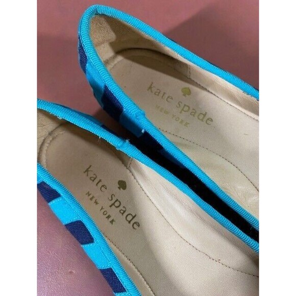 KATE SPADE NY Sz 5M Textile Pull-on Bow Front Loafers Navy/Green Nautical Preppy - Picture 11 of 12